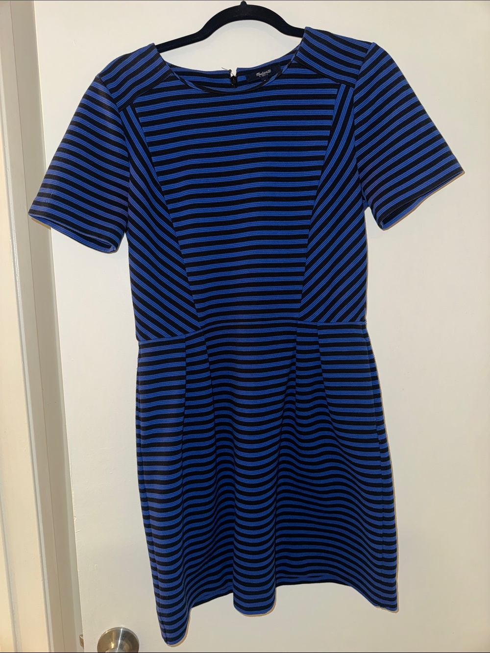 Madewell Blue and Black Striped Short Sleeve Dress